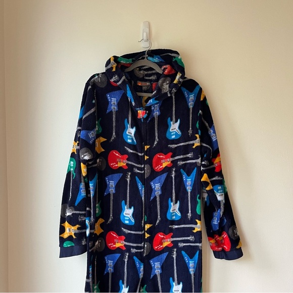 Mountain Ridge Men’s Medium Guitar Fleece Hooded Onesie Pajamas Unisex Cozy - Picture 13 of 14